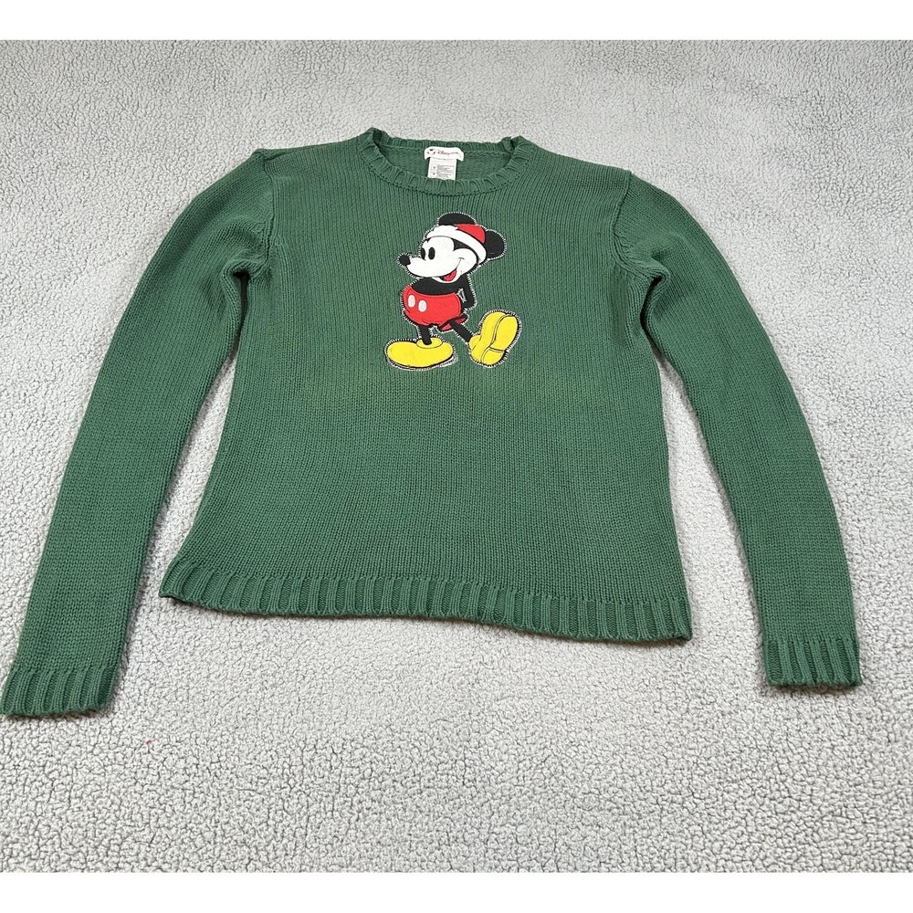 Disney‎ Store Sweater Womens Medium Green Mickey Mouse Christmas Graphic Knit